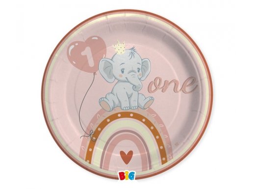 Boho pink elephant large paper plates 8pcs
