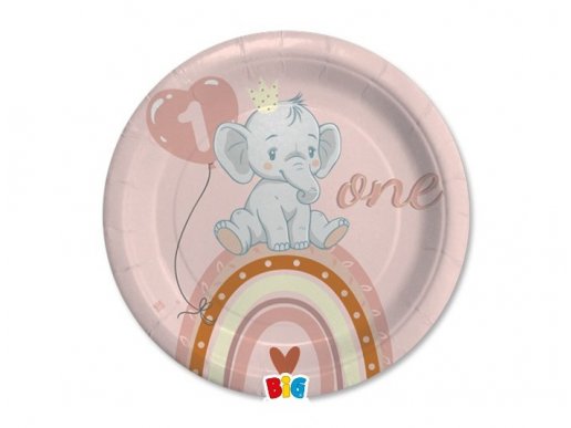 Boho pink elephant small paper plates 8pcs