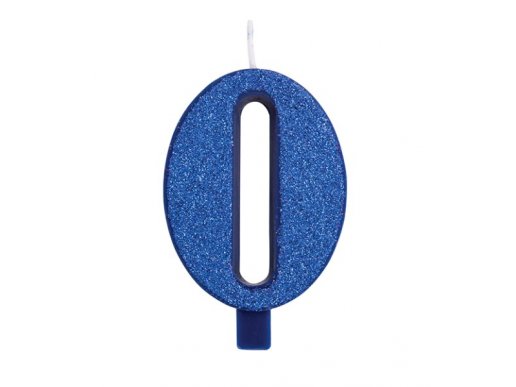 Κερί Αριθμός 0 (Μηδέν) Μπλε με Γκλίτερ για Τούρτα (7,5εκ)