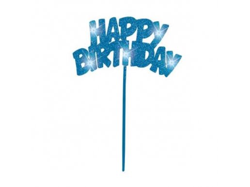 Μπλε Happy Birthday με φωτάκια Αξεσουάρ για Διακόσμηση Τούρτας