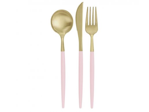 Chic pink and gold reusable cutlery set 12pcs