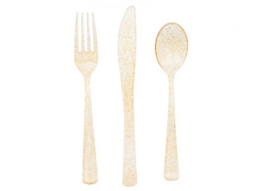 Clear with gold glitter cutlery set 18pcs