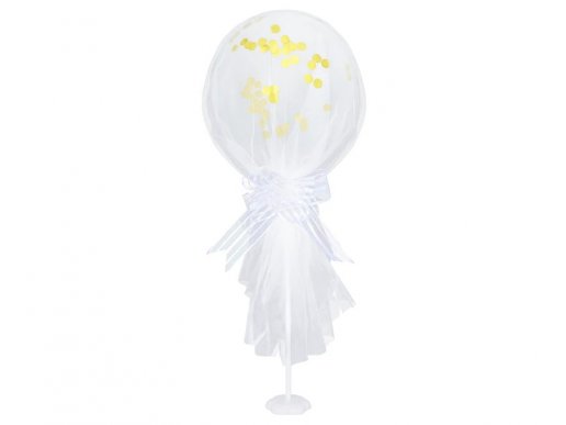 Centerpiece table decoration with clear latex balloon and white tulle 65cm