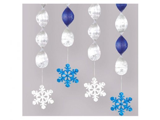 Hanging swirl decorations with snowflakes 4pcs