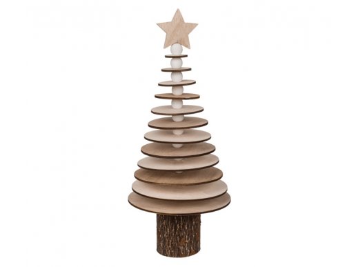 Διακοσμητικό ξύλινο δεντράκι με βάση κορμό δέντρου και κορυφή το ξύλινο αστέρι 32εκ
