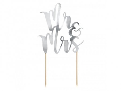 Διακοσμητικό Τούρτας Mr & Mrs σε Ασημί Χρώμα