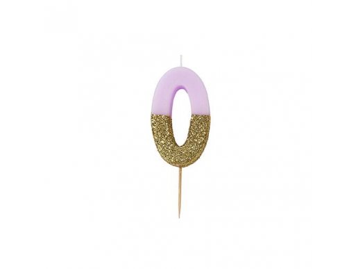 0 Pink Cake Candle with Gold Glitter