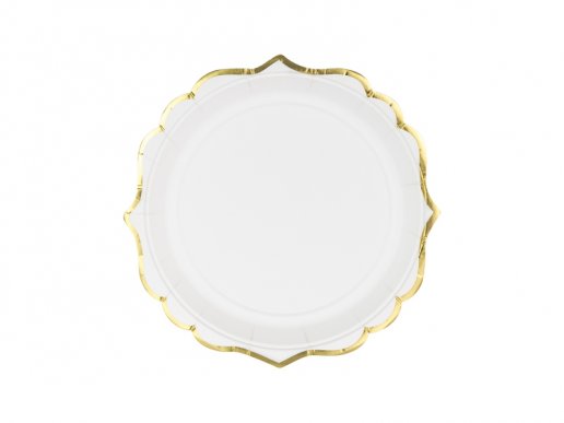 White Small Paper Plates with Gold Edge 6/pcs