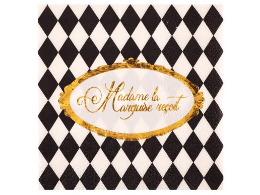 Άσπρες & Μαύρες Χαρτοπετσέτες Με Χρυσοτυπία  Madame La Marquise Recoit 20/Τμχ