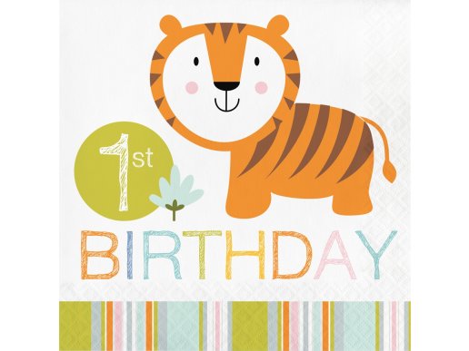 Χαρούμενα Ζωάκια Της Ζούγκλας Χαρτοπετσέτες Για Πρώτα Γενέθλια (16τμχ)