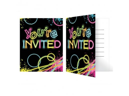 Glow party black invitations