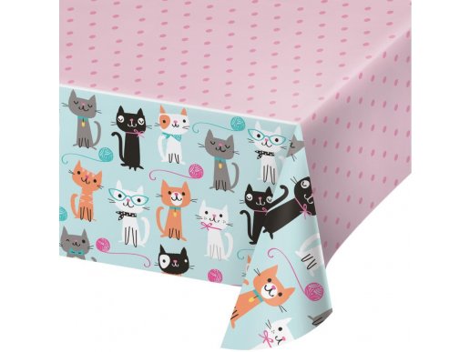 Plastic tablecover with little cats print