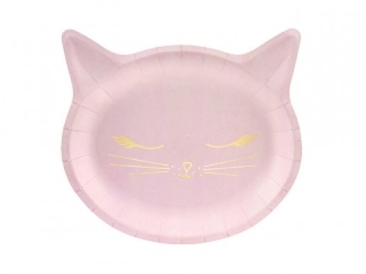 Meow Γατούλες Ροζ Χάρτινα Πιάτα Με Σχήμα 6τμχ