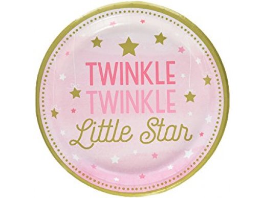 Twinkle Little Star Pink Large Paper Plates 8/pcs