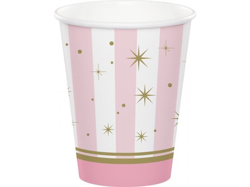 Pink and white paper cups with gold details from the Ballet party theme