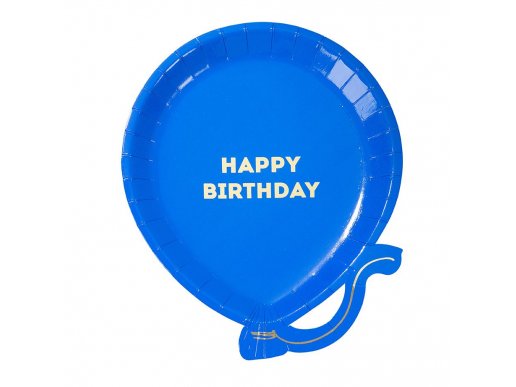 Balloon Shaped Small Paper Plates with Gold Foiled Happy Birthday 12/pcs