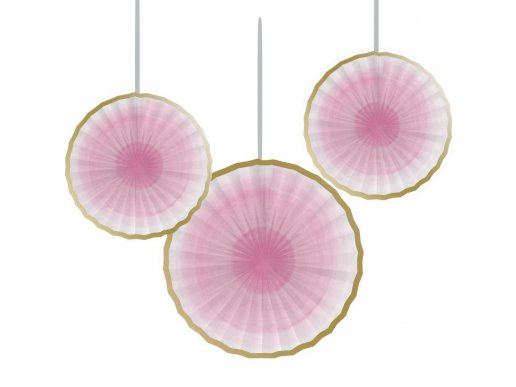 Pink Decorative Paper Fans with Gold Detail 3/pcs