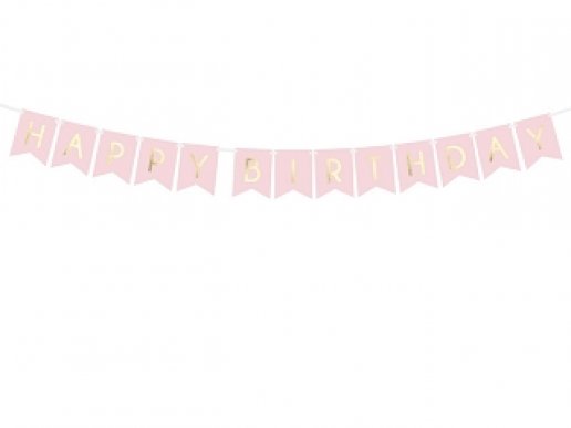 Pink Garland with Gold Foiled Happy Birthday