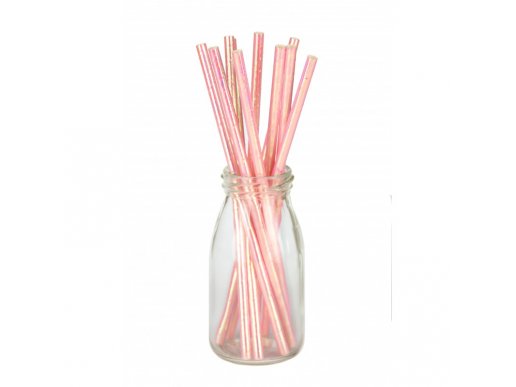Pink Iridescent Paper Straws 10/pcs