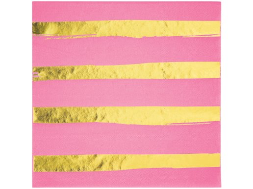 Pink luncheon napkins Gold foiled stripes 16/pcs
