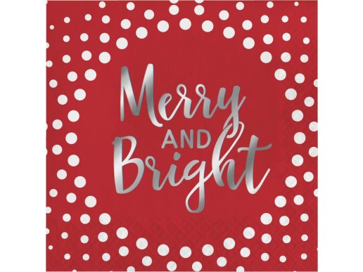 Merry and Bright silver foiled red luncheon napkins 16/pcs