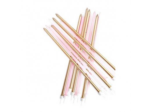 Gold & Pink Extra Tall Cake Candles 16/pcs
