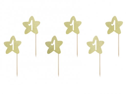 Gold Flowers Decorative Picks for First Birthday 6/pcs