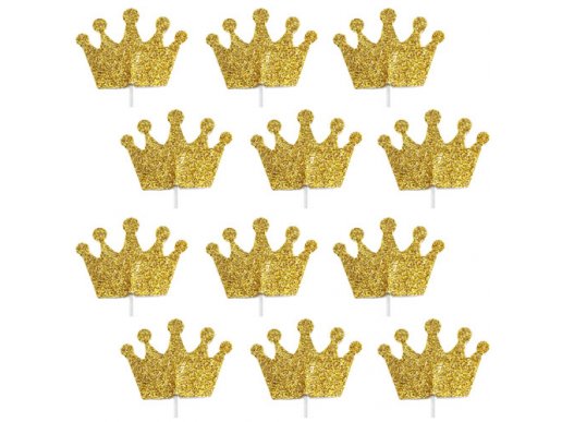 Gold Glitter Crowns Picks 12/pcs