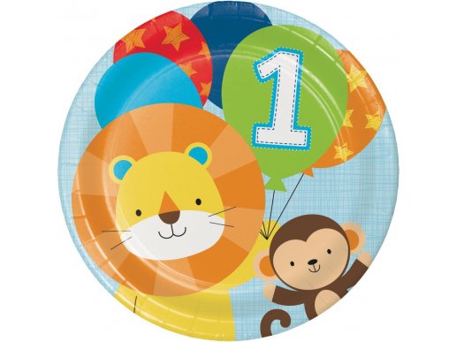 Jungle Animals Large Paper Plates for First Birthday (8pcs)