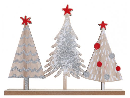 Christmas trees and red stars wooden table decoration 23cm x 18cm