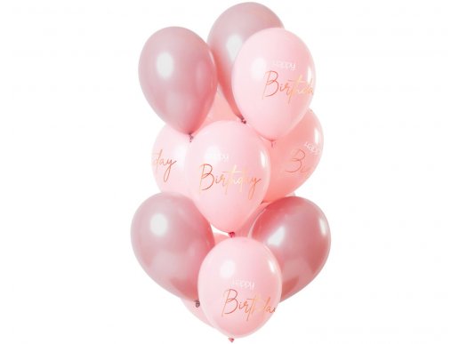 Elegant blush Happy Birthday latex balloons 12pcs