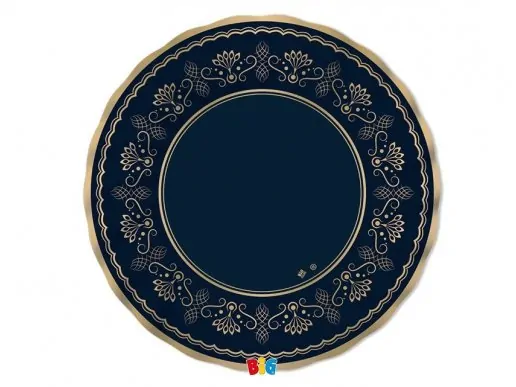 Elegant royal blue extra large paper plates with gold foiled design 6pcs