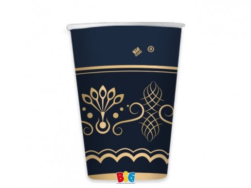 Elegant royal blue paper cups with gold foiled design 6pcs