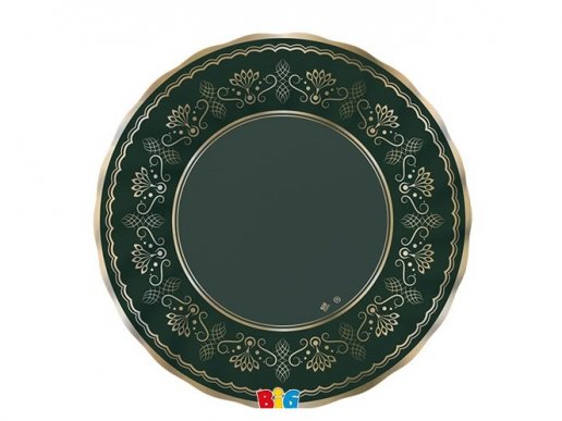 Elegant green small paper plates with gold foiled print 6pcs