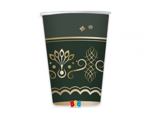 Elegant green paper cups with gold foiled design 6pcs