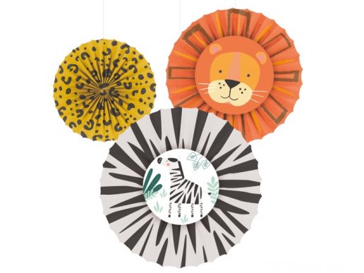 Fiesta safari decorative paper fans 3pcs