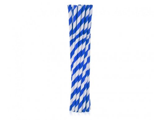 Flexible blue with stripes paper straws 12pcs