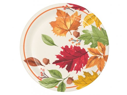 Small paper plates with fall leaves design 8pcs
