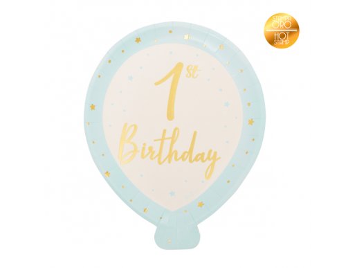 Γαλάζια Πιάτα σε Σχήμα Μπαλόνι για Πρώτα Γενέθλια (8τμχ)