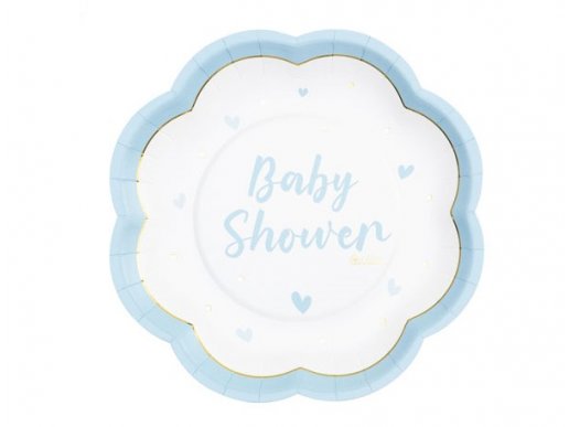 Γαλάζιο Baby Shower με καρδούλες χάρτινα πιάτα 8τμχ