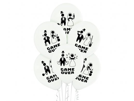 Game over white latex balloons with black print 6pcs