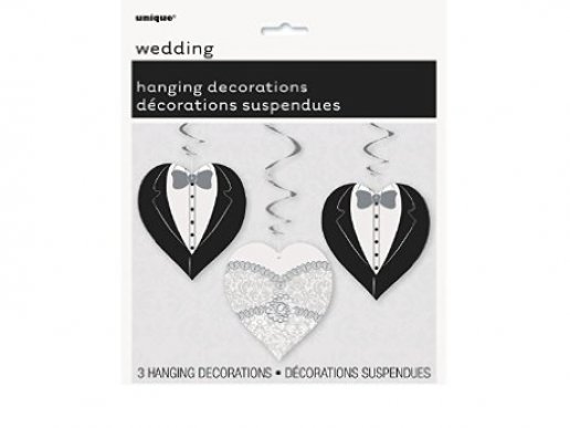 Groom and Bride hanging swirl decoration (3pcs)