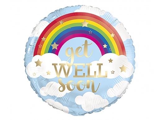 Get well soon with rainbow foil balloon 45cm