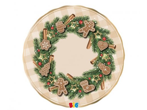Gingerbread large deep paper plates for Christmas 6pcs