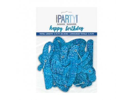 Μπλε Γιρλάντα Happy Birthday Με Ολογραφικό Τύπωμα Διακόσμηση Για Πάρτυ Γενεθλίων