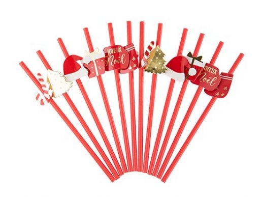 Sweet Christmas red paper straws 12pcs