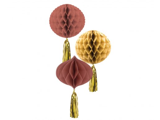 Golden Dusk honeycomb decorations 3pcs