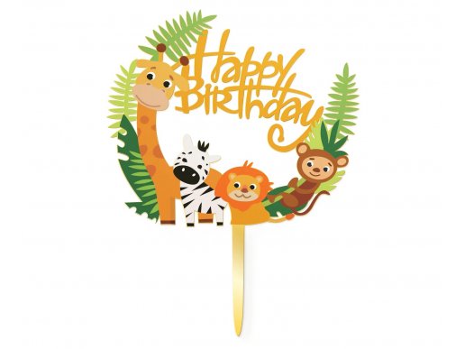 Happy Birthday Ζωάκια της Ζούγκλας διακόσμηση για την τούρτα γενεθλίων