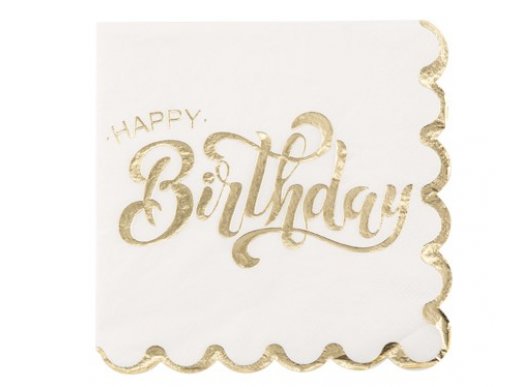 Happy Birthday white napkins with gold foiled print 16pcs