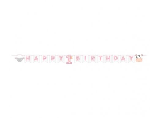 Ζωάκια της Φάρμας Ροζ Γιρλάντα για Γενέθλια (2,4μ)